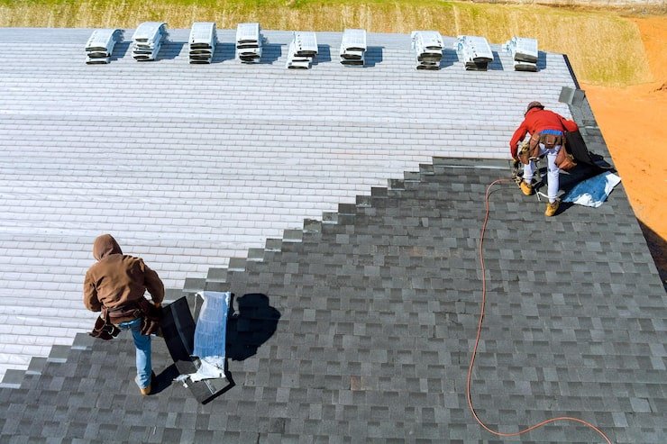 aerial-view-worker-hands-installing-bitumen-roof-shingles-with-air-hammer-nail_73110-20963